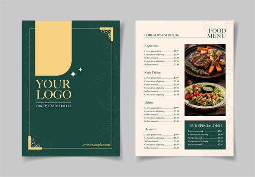 Green And Beige Elegant Restaurant Dinner Menu