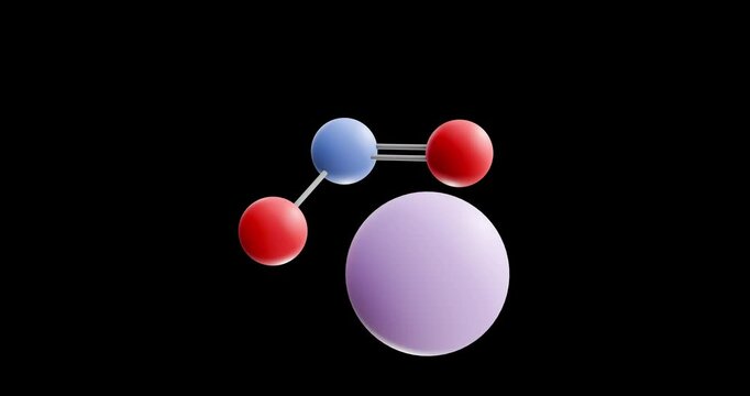 Sodium nitrite molecule, rotating 3D model of e250, looped video on a black background