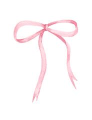 beautiful and cute pink bow ribbon watercolor illustration. hand drawn decorative bow for cards, invitations, scrapbooking, and decor