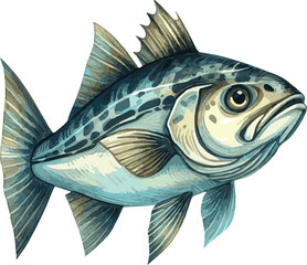 Watercolor illustration of a cod fish