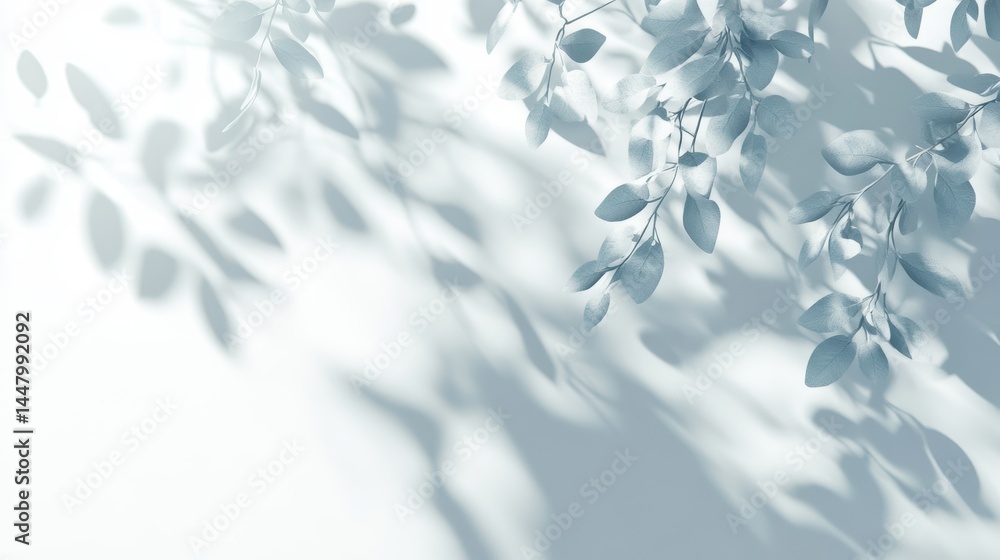 Poster serene botanical composition featuring soft light and shadows of eucalyptus leaves creating a calmin