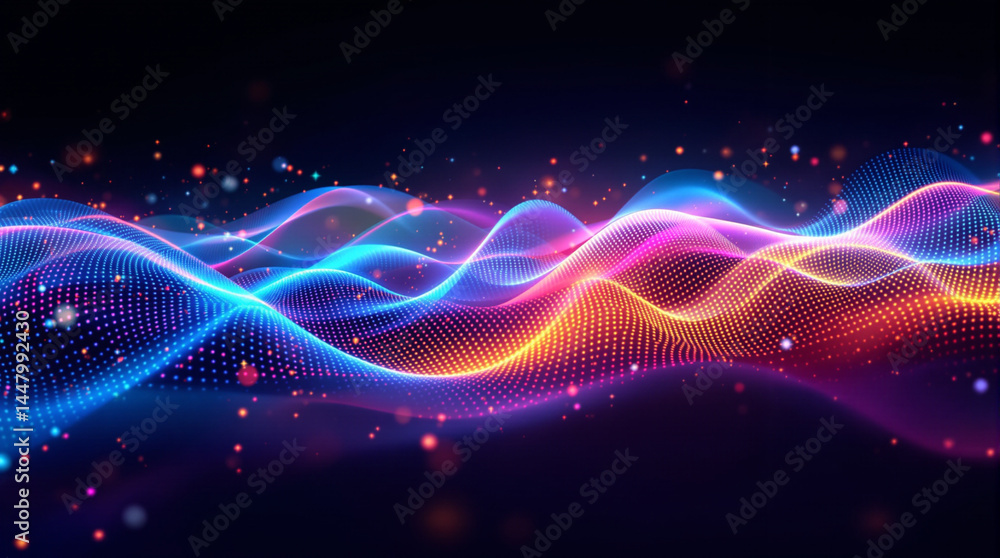 Poster vibrant abstract data flow: an eye-catching visual that showcases the dynamic essence of digital inf