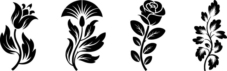 Fototapeta premium Black and white floral vector set flowers botanical illustration decorative design elements