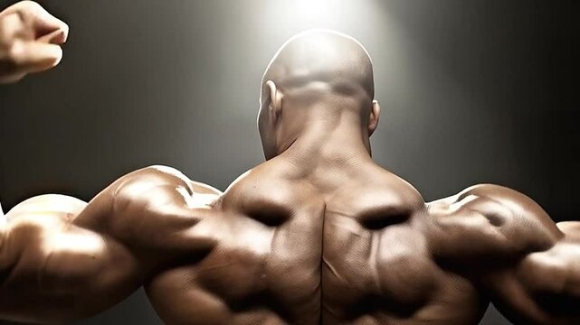muscular male body isolated, dark background