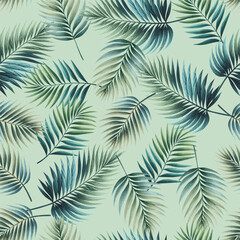 Vector seamless pattern wit realistic watercollor painted tropical palm trees