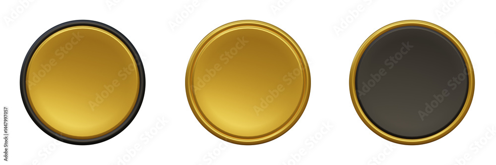 Poster set of gold buttons on a isolated background. quality blank, empty badge, emblem set. award medals. 