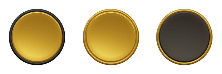 Set of gold buttons on a isolated background. Quality blank, empty badge, emblem set. Award medals. Web button. Button for empty emblem, medal or badge.