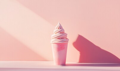 Delicious Swirl of Soft Serve Ice Cream in Pink Background