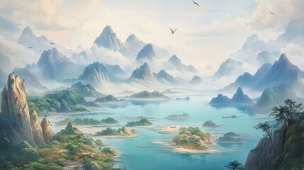 Obraz premium Serene Mountain Lake Landscape