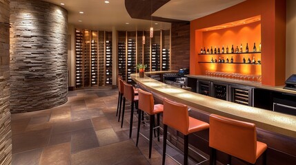 Sleek modern wine bar interior design.