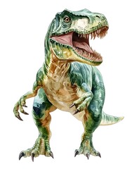 Fototapeta premium A fearsome Tyrannosaurus Rex dinosaur illustration stands majestically on a white background showcasing detailed scales and teeth.
