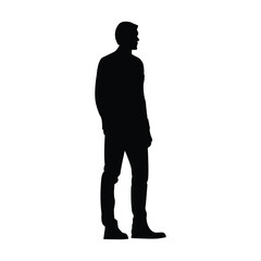 Man silhouette standing. A strong and simple silhouette of a man standing, full-length, facing right. Perfect for design projects needing a human figure.