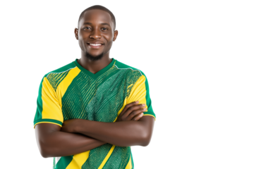 handsome man stands confidently with crossed arms isolated on white transparent background