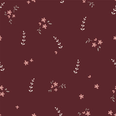seamless floral pattern. Idea for fabric, tablecloth pattern, wrapping paper, gift paper. Print Ditsy. Motives are scattered randomly.pink flower pattern background. cute little pattern. red color
