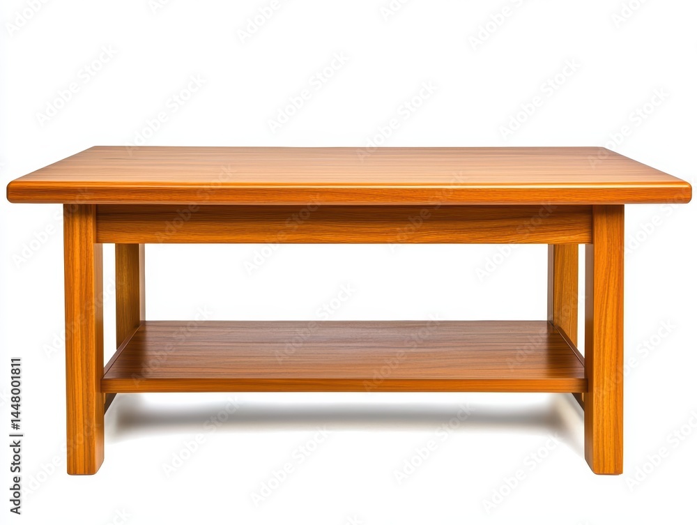 Aufkleber elegant wooden coffee table with shelf in warm lighting studio shot on white background simple desig