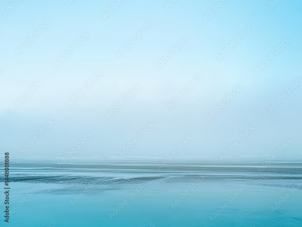 Aufkleber serene coastal vista featuring a tranquil beach landscape with soft light and calming blue hues crea