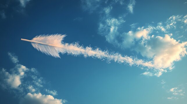 44. A cloud-shaped arrow drifting in a blue sky - Powered by Adobe