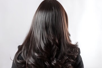 Obraz premium Woman Showing Long Dark Wavy Hair From Behind in Studio Setting