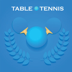 Poster design for table tennis, ping pong tournament. Vector icons racket, ball, laurel wreath, flat design, sport, active recreation