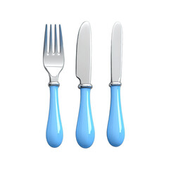 Volumetric illustration featuring fork and knife icons with blue handles for culinary design purposes