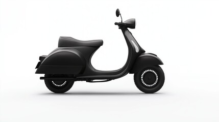 Realistic mockup of a vintage-style matte black scooter or  front three-quarter angle, isolated on white or transparent background