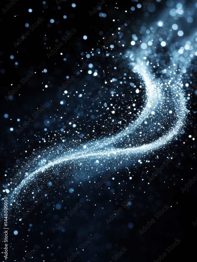 Aufkleber Ethereal stream of shimmering light particles against dark backdrop creating magical and dreamy atmosphere perfect for abstract backgrounds and cosmic designs with elegant flow