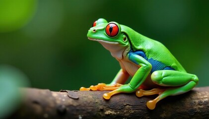 Green tree frog perched on white, vibrant colors, fauna, isolated, clear