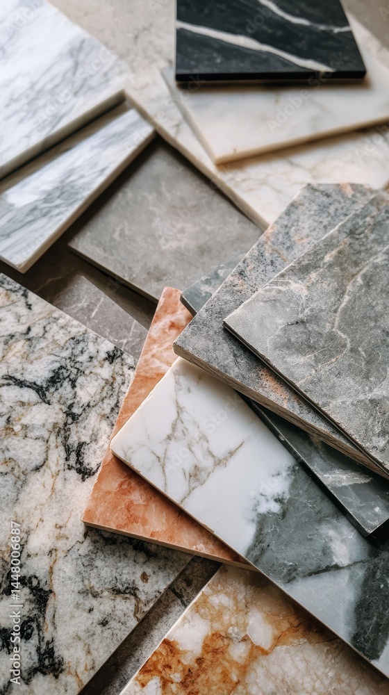 Poster captivating assortment of marble tile samples showcasing diverse textures colors and patterns for in