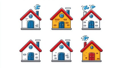 Fototapeta premium Colorful and Playful Cartoon Houses with Chimneys and Details