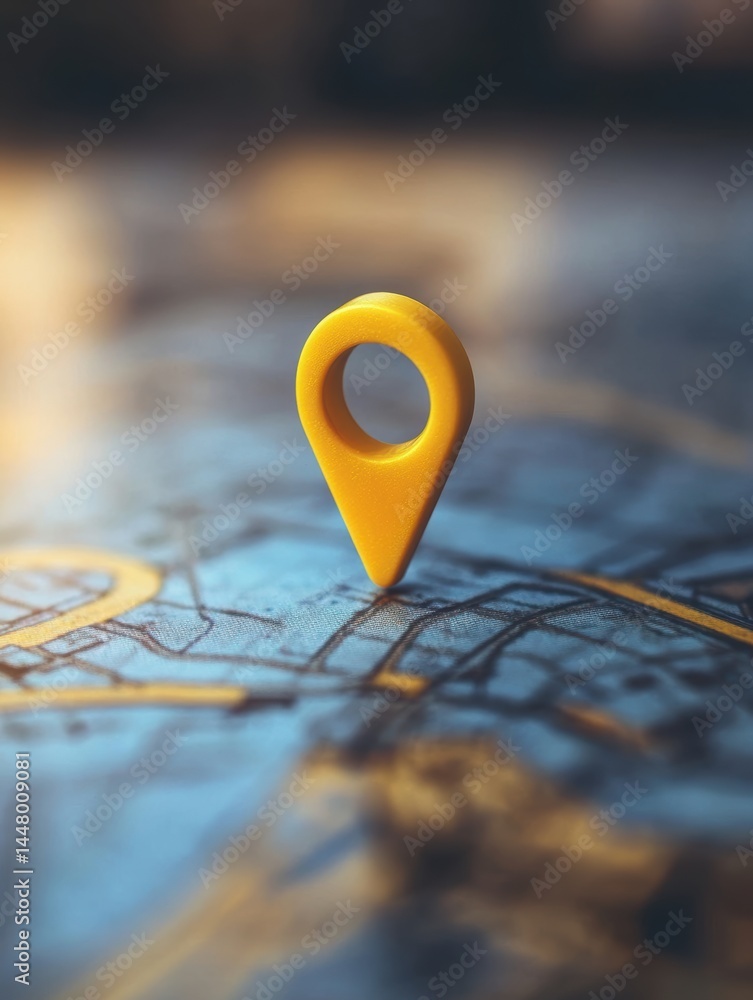 Poster navigating the journey awaits yellow location pin points the way on a detailed map adventure beckons