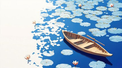 Serene Rowboat on a Lily Pad Pond