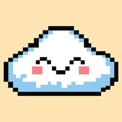 Smiling pastel pixel cloud with kawaii blush on soft peace background