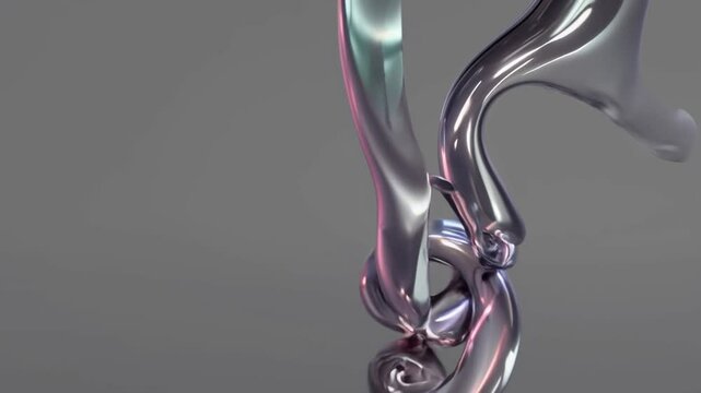 Abstract metallic fluid motion art with twisting liquid loops and dynamic reflections