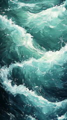 Obraz premium Teal and white textured ocean waves, abstract art style, evokes feelings of power, movement, and nature's beauty