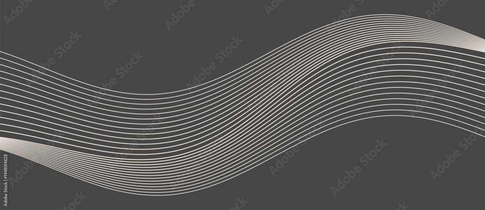 Poster Abstract background with waves lines. Illusion of dynamic transition. White lines on a black background.