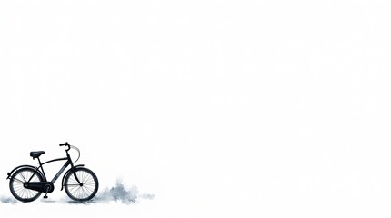 Obraz premium A clean white horizontal banner for World Bicycle Day. Bottom-left: an elegant, slightly abstract bicycle in watercolor style using dark tones. Minimal, modern, with ample copy space on the right.