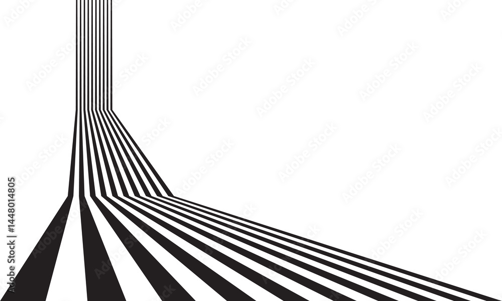 Aufkleber black lines rise up to horizon with perspective. optical illusion effect with black lines over white