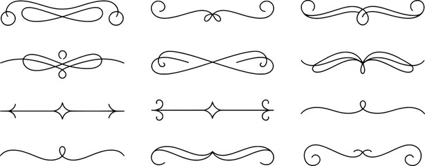Elegant collection of decorative line dividers in various swirling and stylized shapes