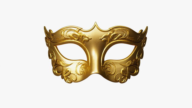 A gold masquerade mask on a white background