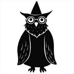 Wizard owl with glasses silhouette vector illustration