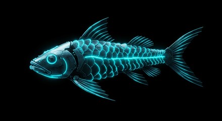 Fototapeta premium Cybernetic Fish Glowing on Black Background