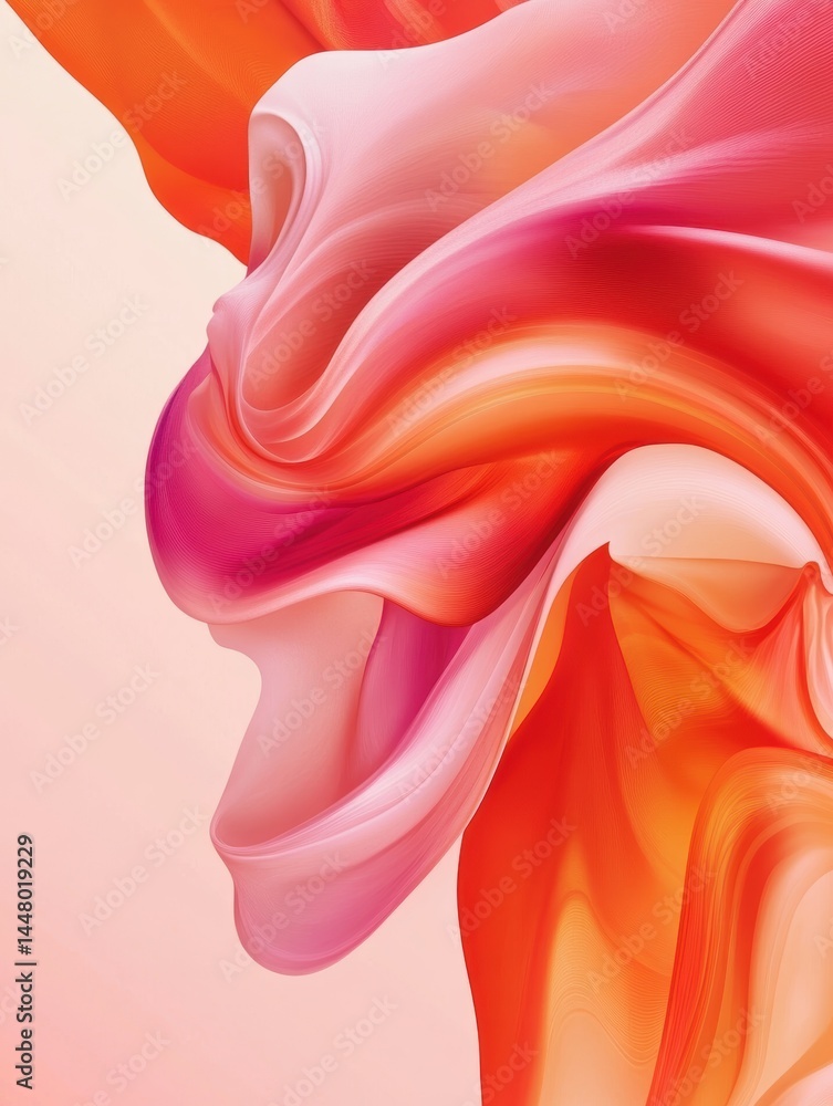 Poster abstract fluid art with vibrant orange and pink hues creating a dynamic and mesmerizing flow against