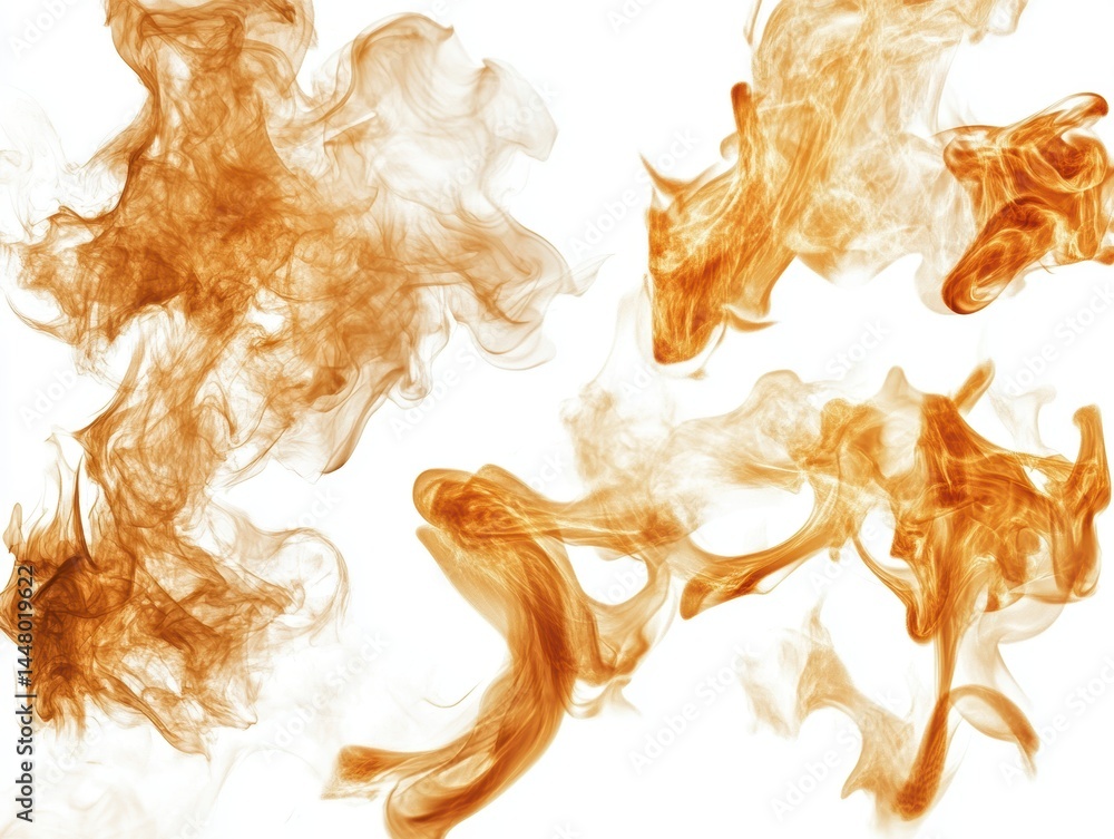 Poster ethereal amber smoke swirls against a pristine white background creating a mesmerizing abstract comp