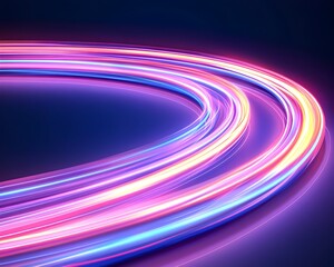 Abstract image of vibrant, glowing, concentric light trails creating a dynamic, circular motion on a dark background