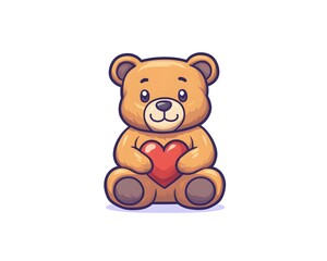 Obraz premium Adorable brown teddy bear sitting, holding a red heart