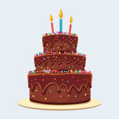 birthday cake with chocolate layers vector illustration,  Perfect for invitations, cards, and party decor. Simple yet festive design for any celebration