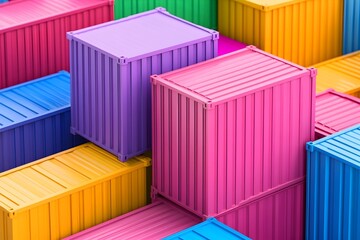 Colorful stacked shipping containers in various vibrant hues