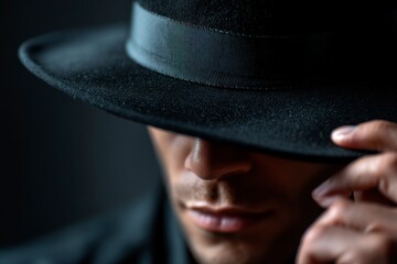Man Wearing Fedora Hat with Shadow Covering Eyes in Noir Style
