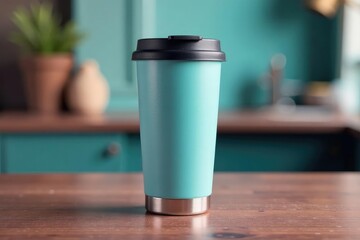 Obraz premium Large capacity travel mug, stainless steel, lid , insulated, silver, durable