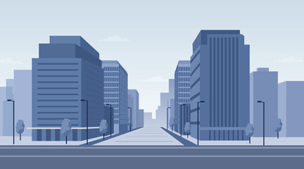 Modern Urban Cityscape Vector Illustration &ndash; Flat Design of Skyscraper Street View in Daylight